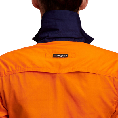 KingGee Women's Workcool 2 Hi-Vis Lightweight Work Shirt - Orange/Navy