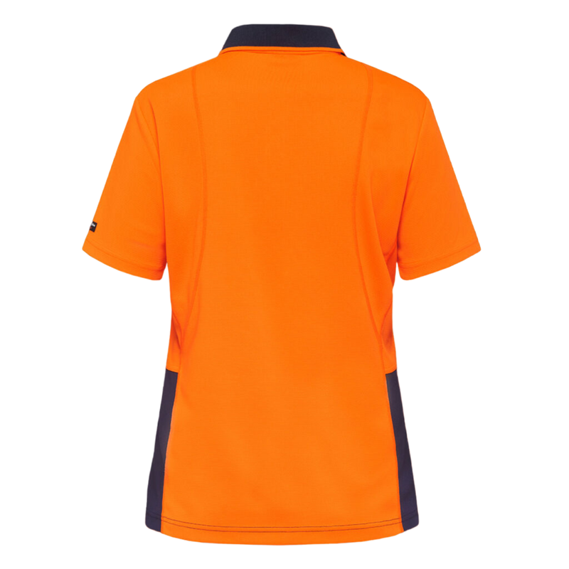 KingGee Women's Workcool Hyperfreeze Hi-Vis Short Sleeve Polo Shirt - Orange/Navy