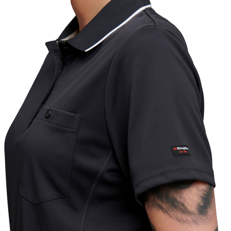 KingGee Women's Workcool Hyperfreeze Short Sleeve Polo Shirt - Charcoal