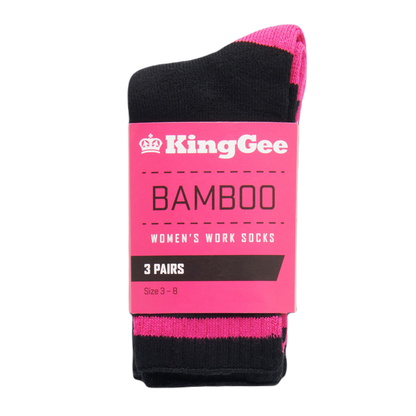 KingGee Women's Bamboo Crew Work Socks - Black/Pink