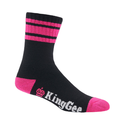 KingGee Women's Bamboo Crew Work Socks - Black/Pink