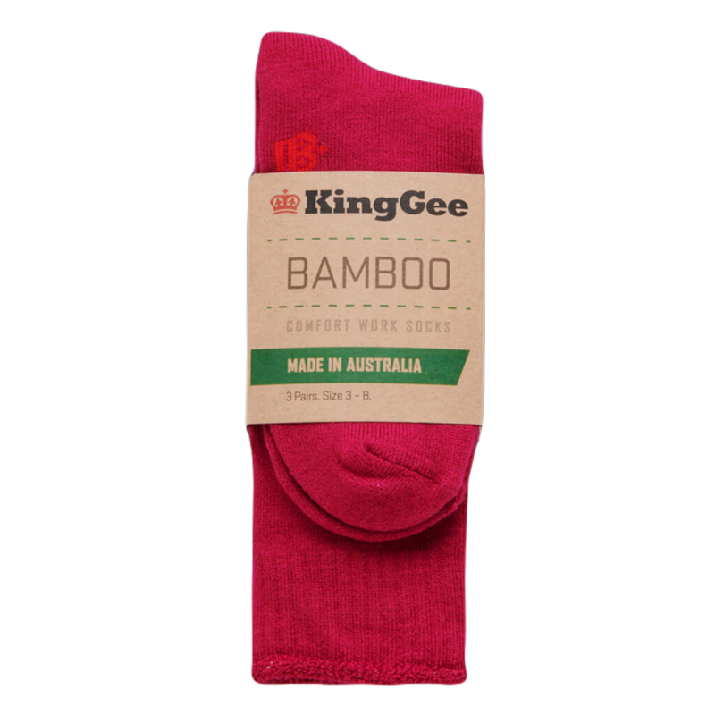 KingGee Women's Bamboo Coloured Crew Socks - 3 Pack - Purple/Teal/Pink