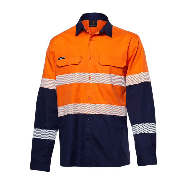 KingGee Men's Workcool Pro Hi-Vis Two Tone Stretch Reflective Work Shirt - Orange/Navy