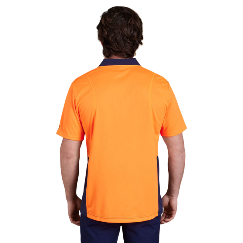 KingGee Men's Workcool Hyperfreeze Hi-Vis Two Tone Short Sleeve Polo Shirt - Orange/Navy