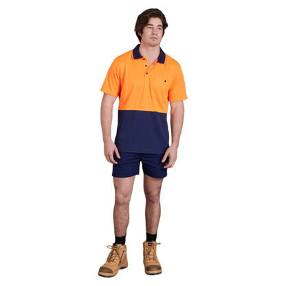 KingGee Men's Workcool Hyperfreeze Hi-Vis Two Tone Short Sleeve Polo Shirt - Orange/Navy