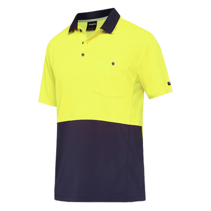 KingGee Men's Workcool Hyperfreeze Hi-Vis Two Tone Short Sleeve Polo Shirt - Yellow/Navy