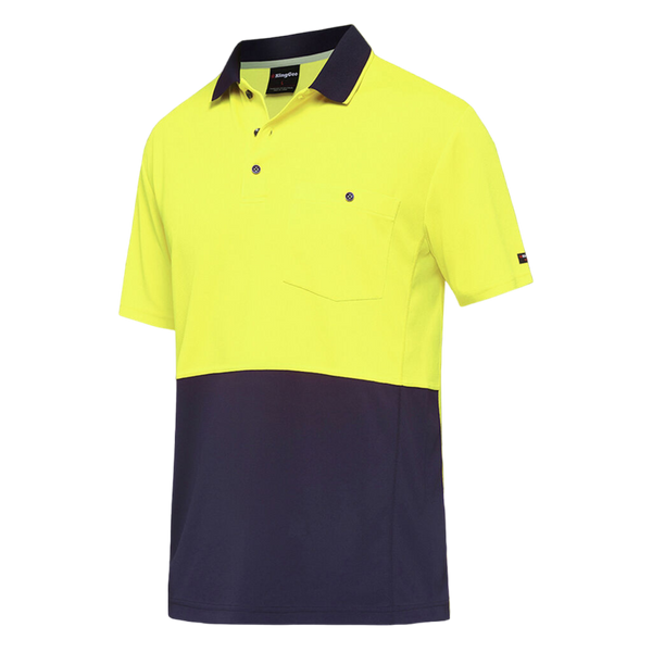 KingGee Men's Workcool Hyperfreeze Hi-Vis Two Tone Short Sleeve Polo Shirt - Yellow/Navy