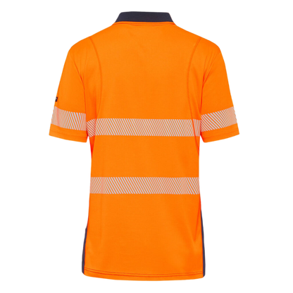 KingGee Men's Workcool Hyperfreeze Hi-Vis Reflective Short Sleeve Polo - Orange/Navy