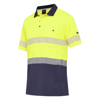 KingGee Men's Workcool Hyperfreeze Hi-Vis Reflective Short Sleeve Polo - Yellow/Navy