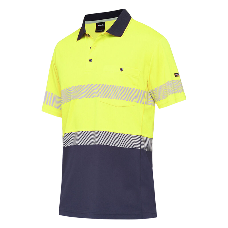 KingGee Men's Workcool Hyperfreeze Hi-Vis Reflective Short Sleeve Polo - Yellow/Navy