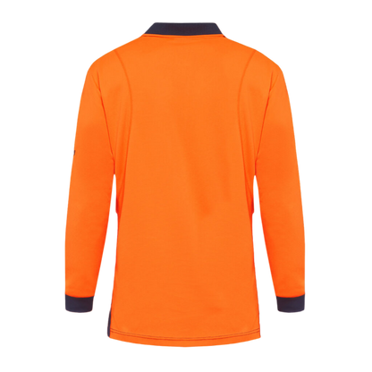 KingGee Men's Workcool Hyperfreeze Hi-Vis Two Tone Long Sleeve Polo Shirt - Orange/Navy