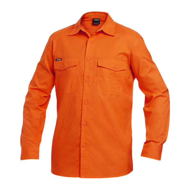 KingGee Men's Workcool 2 Hi-Vis Long Sleeve Drill Work Shirt - Orange