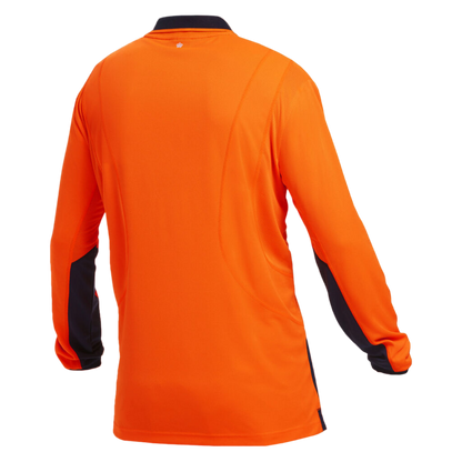 KingGee Men's Workcool Hyperfreeze Hi-Vis Lightweight Long Sleeve Polo - Orange/Navy