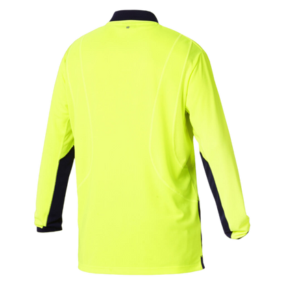 KingGee Men's Workcool Hyperfreeze Hi-Vis Lightweight Long Sleeve Polo - Yellow/Navy