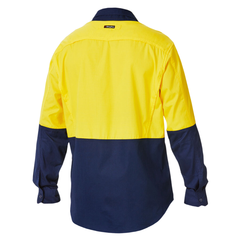 KingGee Men's Workcool 2 Hi-Vis Two Tone Long Sleeve Drill Work Shirt - Yellow/Navy