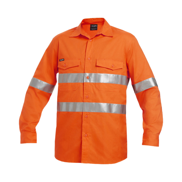 KingGee Men's Workcool 2 Hi-Vis Reflective Long Sleeve Work Shirt - Orange