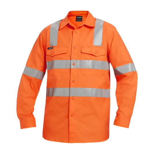 KingGee Men's Workcool 2 Hi-Vis Reflective X Back Work Shirt - Orange