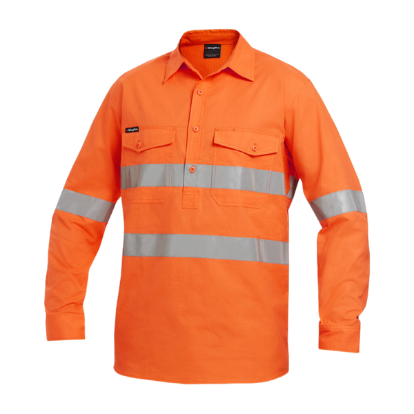 KingGee Men's Workcool 2 Hi-Vis Reflective Closed Front Shirt - Orange