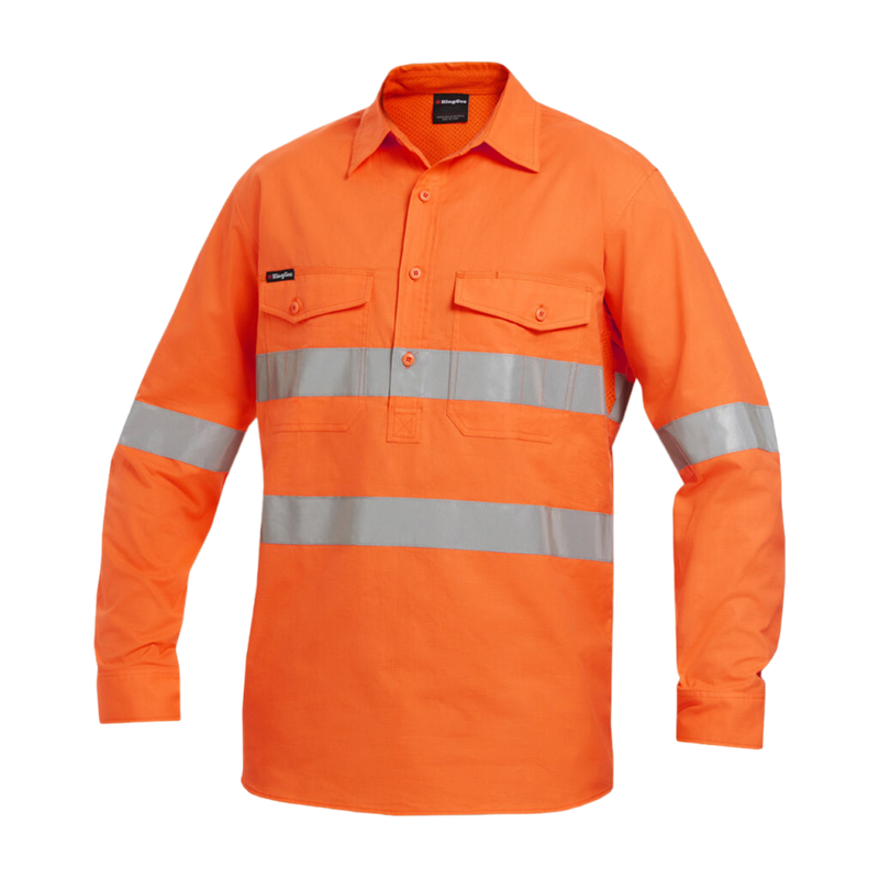 KingGee Men's Workcool 2 Hi-Vis Reflective Closed Front Shirt - Orange