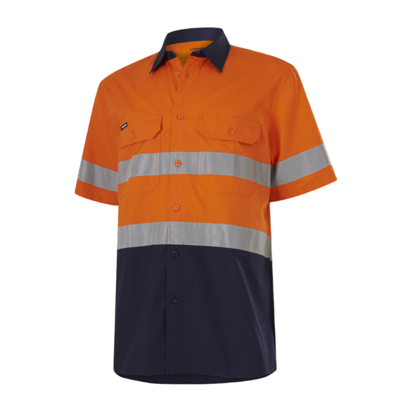 KingGee Men's Workcool Vented Spliced Shirt Taped Short Sleeve - Orange/Navy