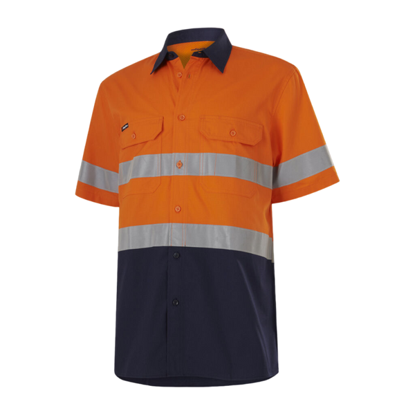 KingGee Men's Workcool Vented Spliced Shirt Taped Short Sleeve - Orange/Navy