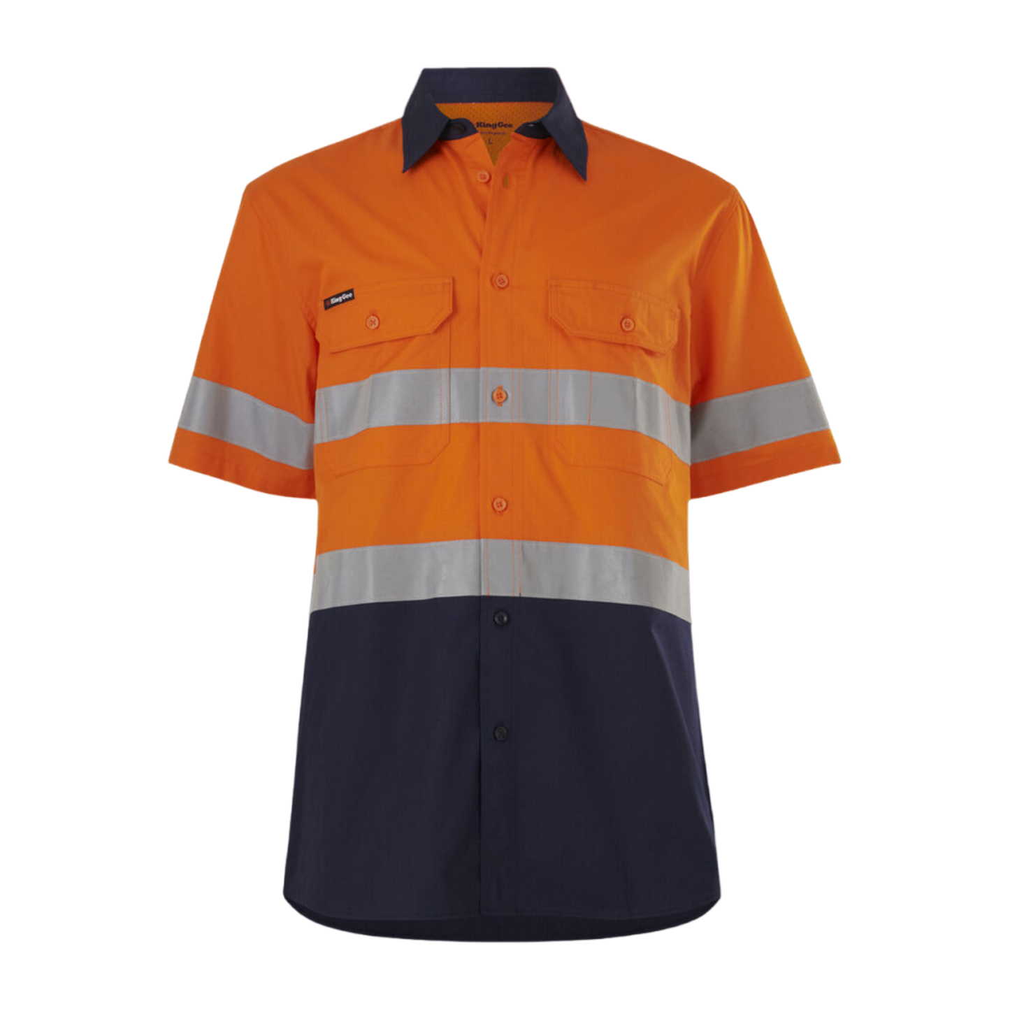 KingGee Men's Workcool Vented Spliced Shirt Taped Short Sleeve - Orange/Navy