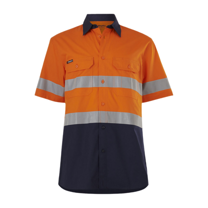 KingGee Men's Workcool Vented Spliced Shirt Taped Short Sleeve - Orange/Navy