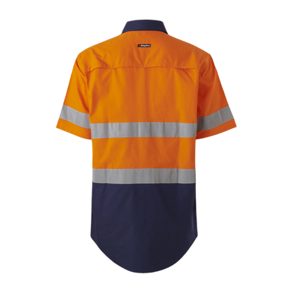 KingGee Men's Workcool Vented Spliced Shirt Taped Short Sleeve - Orange/Navy