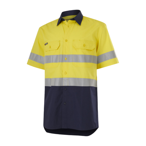 KingGee Men's Workcool Vented Spliced Shirt Taped Short Sleeve - Yellow/Navy