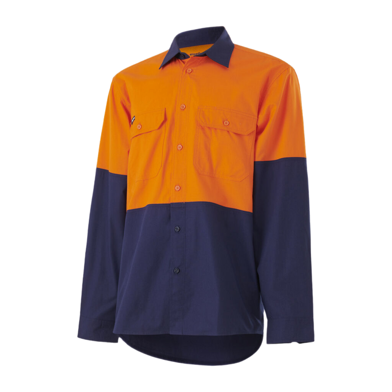 KingGee Men's Workcool Vented Spliced Shirt Long Sleeve - Orange/Navy