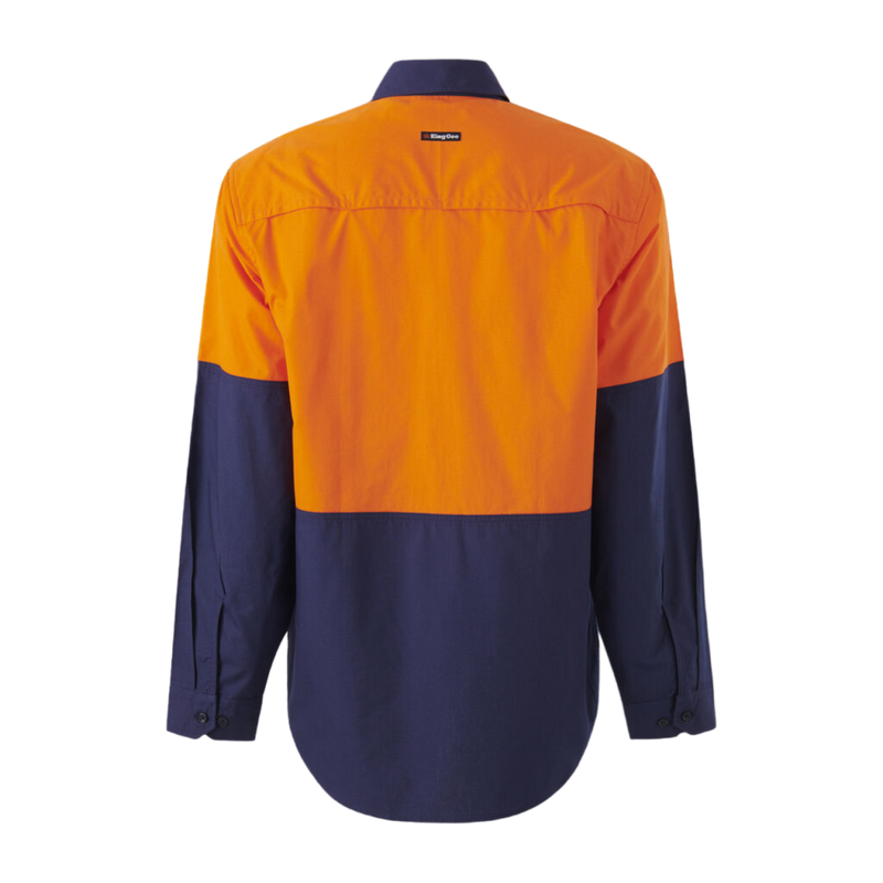KingGee Men's Workcool Vented Spliced Shirt Long Sleeve - Orange/Navy