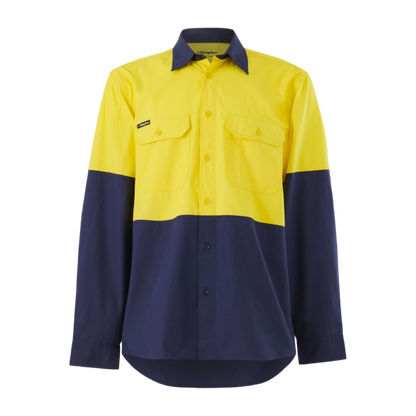 KingGee Men's Workcool Vented Spliced Shirt Long Sleeve - Yellow/Navy