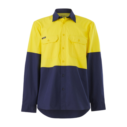 KingGee Men's Workcool Vented Spliced Shirt Long Sleeve - Yellow/Navy