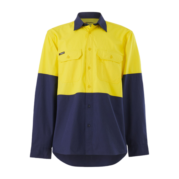 KingGee Men's Workcool Vented Spliced Shirt Long Sleeve - Yellow/Navy