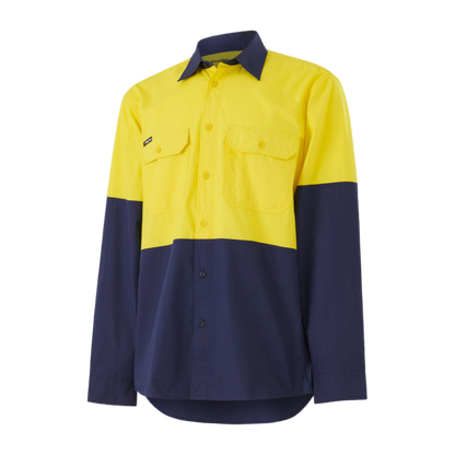KingGee Men's Workcool Vented Spliced Shirt Long Sleeve - Yellow/Navy