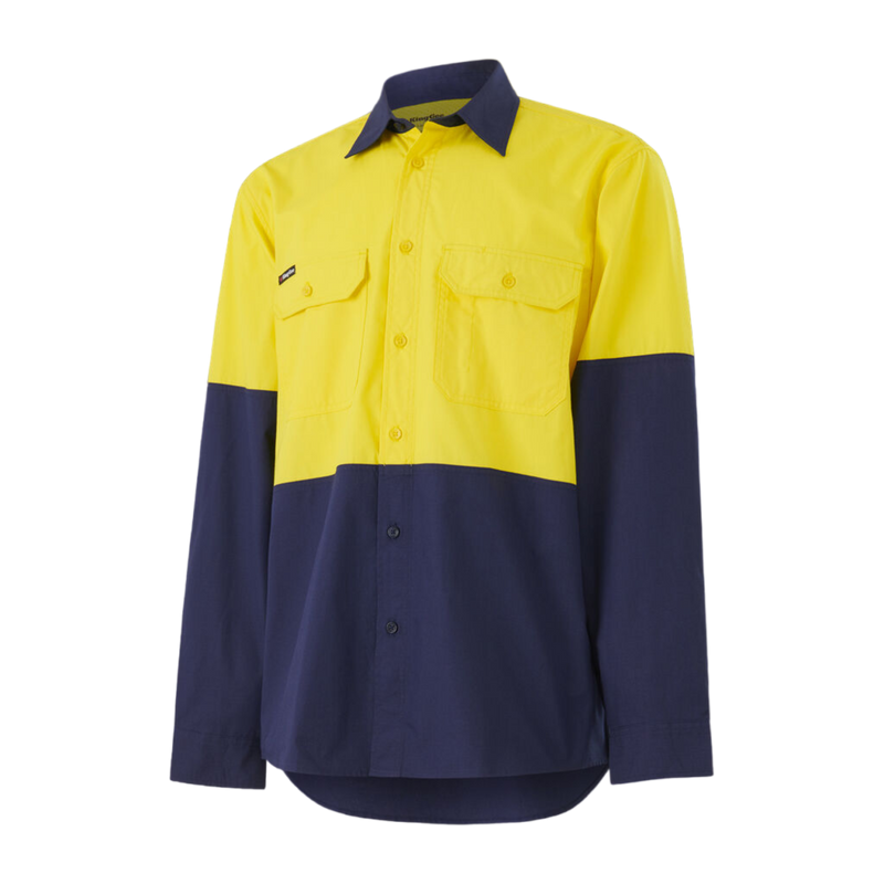 KingGee Men's Workcool Vented Spliced Shirt Long Sleeve - Yellow/Navy