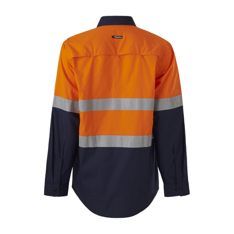 KingGee Men's Workcool Vented Spliced Shirt Taped Long Sleeve - Orange/Navy