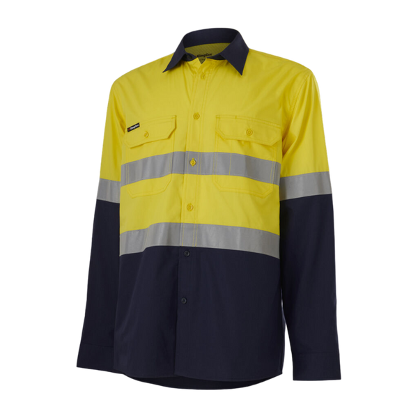 KingGee Men's Workcool Vented Spliced Shirt Taped Long Sleeve - Yellow/Navy