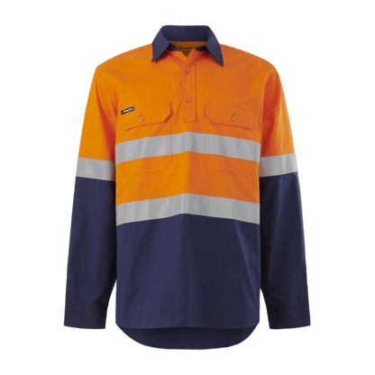 KingGee Men's Workcool Vented Closed Front Spliced Shirt Taped Long Sleeve - Orange/Navy