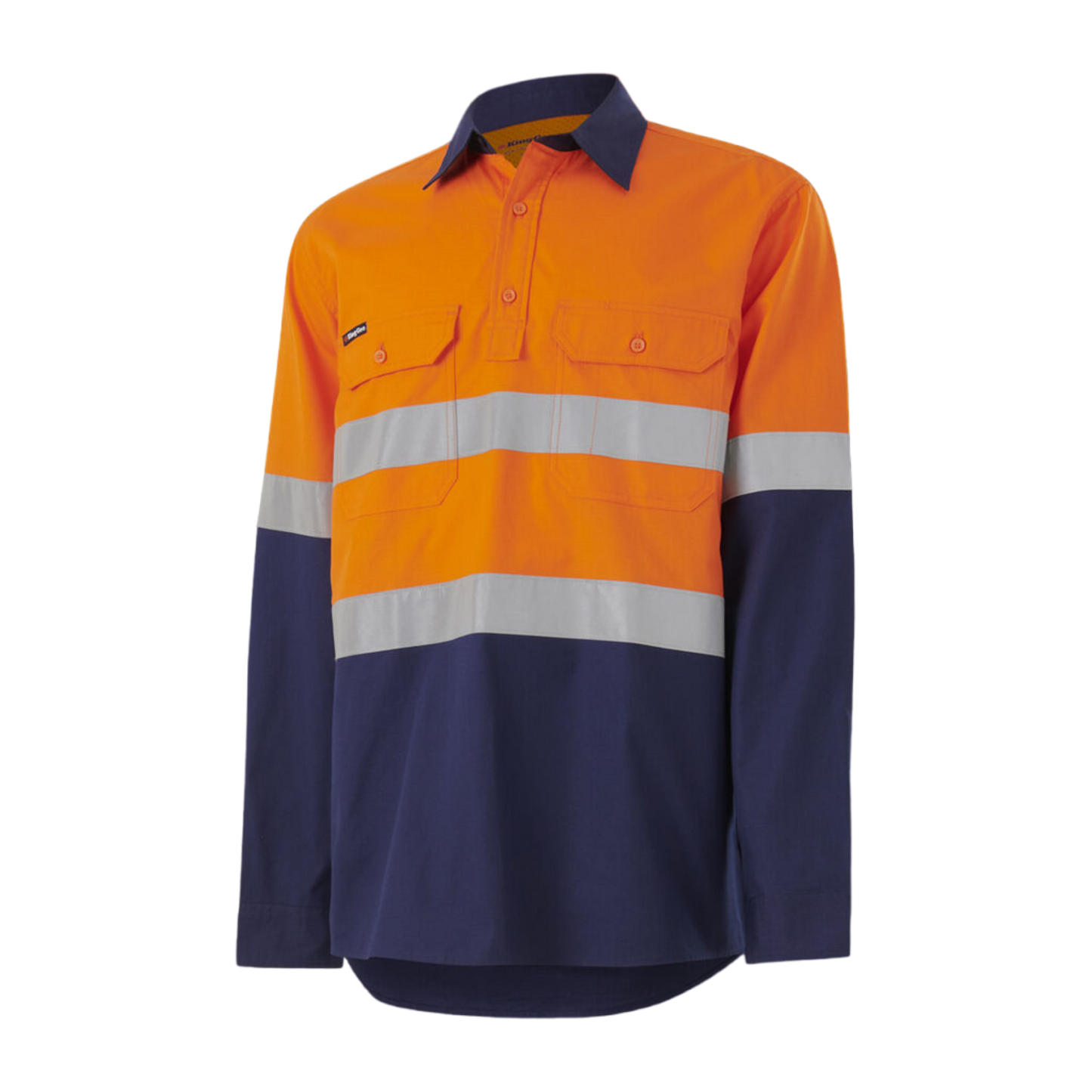 KingGee Men's Workcool Vented Closed Front Spliced Shirt Taped Long Sleeve - Orange/Navy