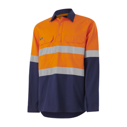 KingGee Men's Workcool Vented Closed Front Spliced Shirt Taped Long Sleeve - Orange/Navy