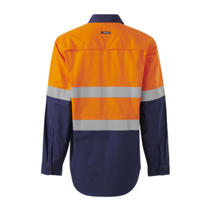 KingGee Men's Workcool Vented Closed Front Spliced Shirt Taped Long Sleeve - Orange/Navy