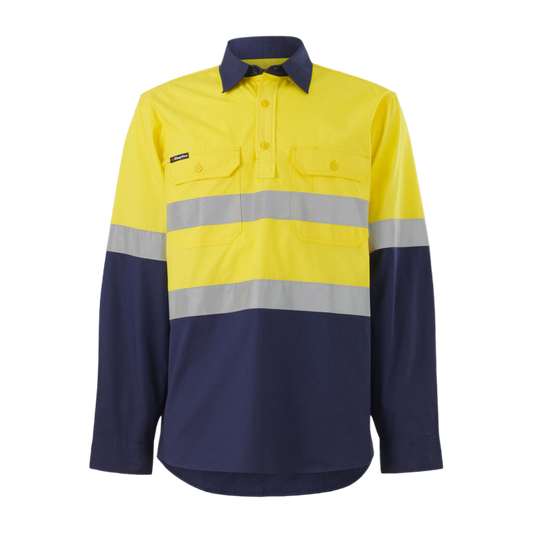 KingGee Men's Workcool Vented Closed Front Spliced Shirt Taped Long Sleeve - Yellow/Navy