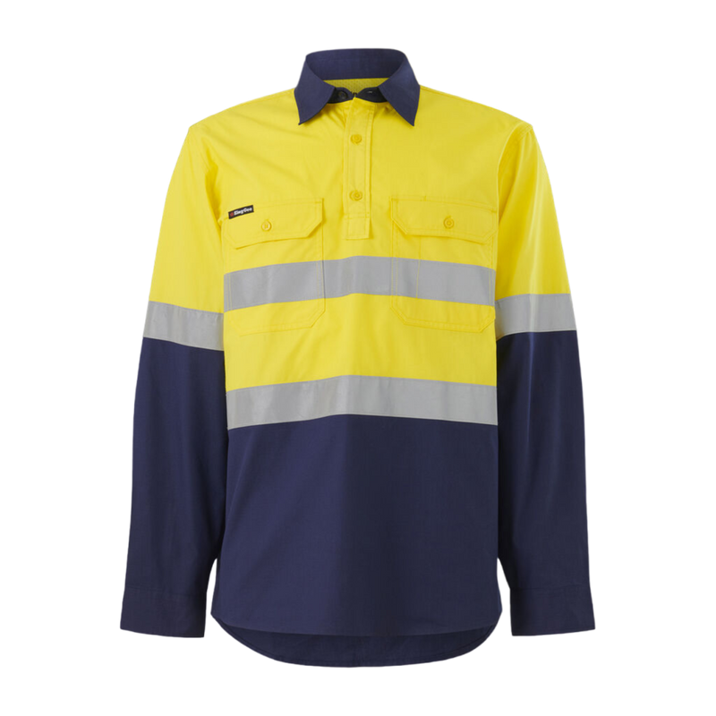 KingGee Men's Workcool Vented Closed Front Spliced Shirt Taped Long Sleeve - Yellow/Navy