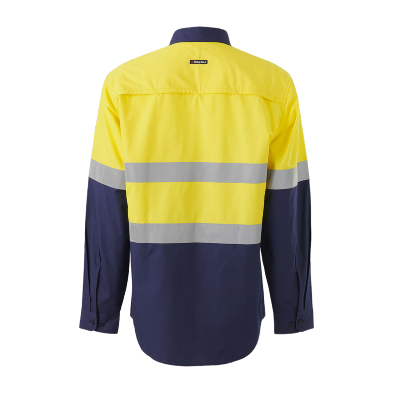 KingGee Men's Workcool Vented Closed Front Spliced Shirt Taped Long Sleeve - Yellow/Navy
