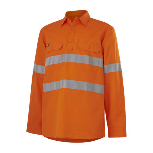 KingGee Men's Workcool Vented Closed Front Shirt Taped Long Sleeve - Orange