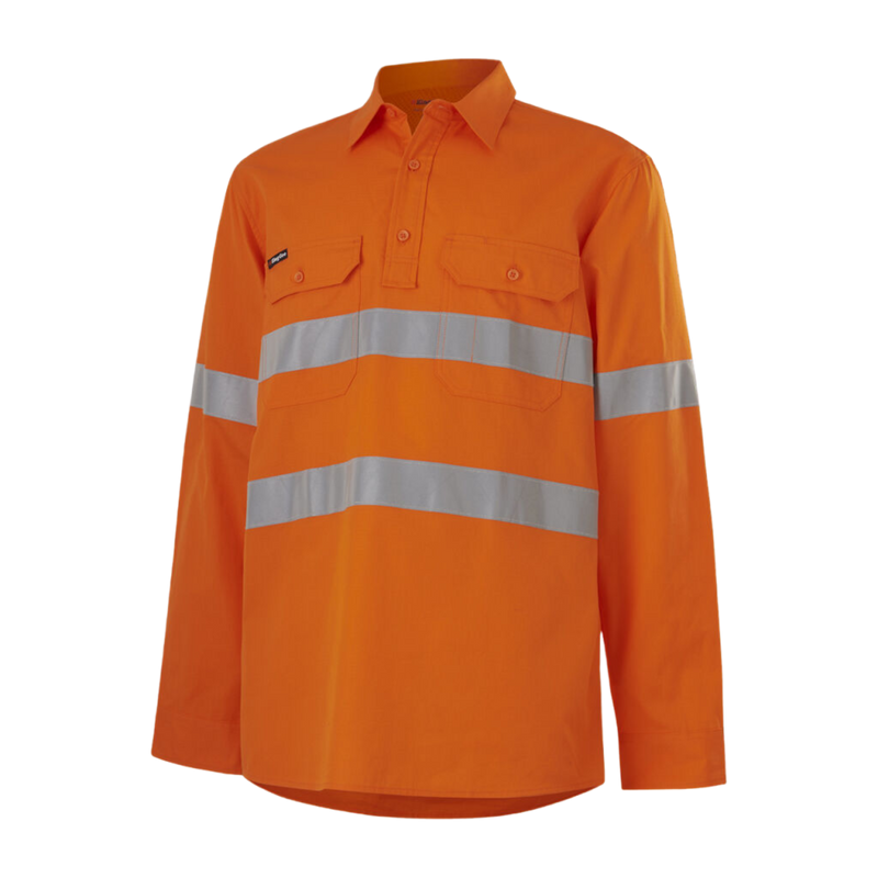 KingGee Men's Workcool Vented Closed Front Shirt Taped Long Sleeve - Orange