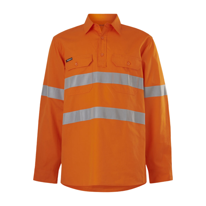 KingGee Men's Workcool Vented Closed Front Shirt Taped Long Sleeve - Orange