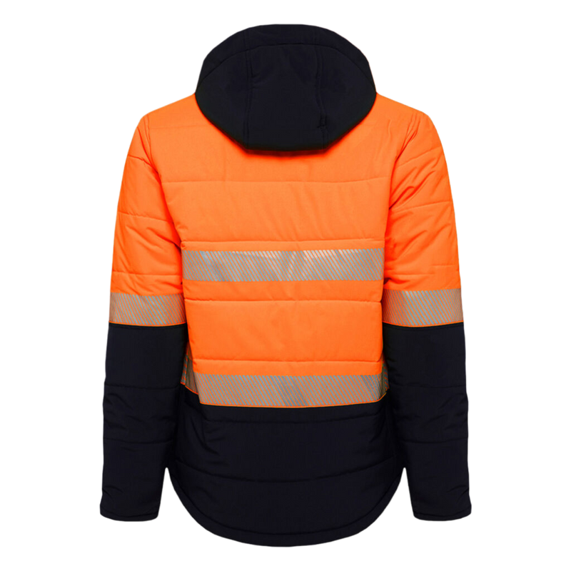 KingGee Men's Hi-Vis Reflective Ripstop Fleece Lined Puffer Jacket - Orange/Navy