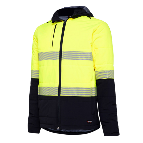 KingGee Men's Hi-Vis Reflective Ripstop Fleece Lined Puffer Jacket - Yellow/Navy